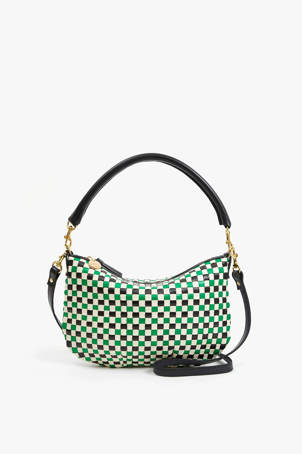 Petit Moyen Messenger Woven Check Green | Clare V | The Standard Store
