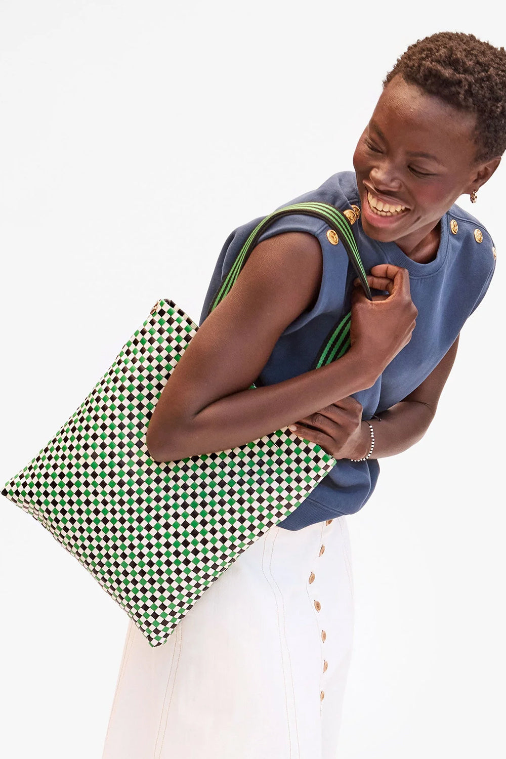 Carry All Tote Woven Checker Green | Clare V | The Standard Store