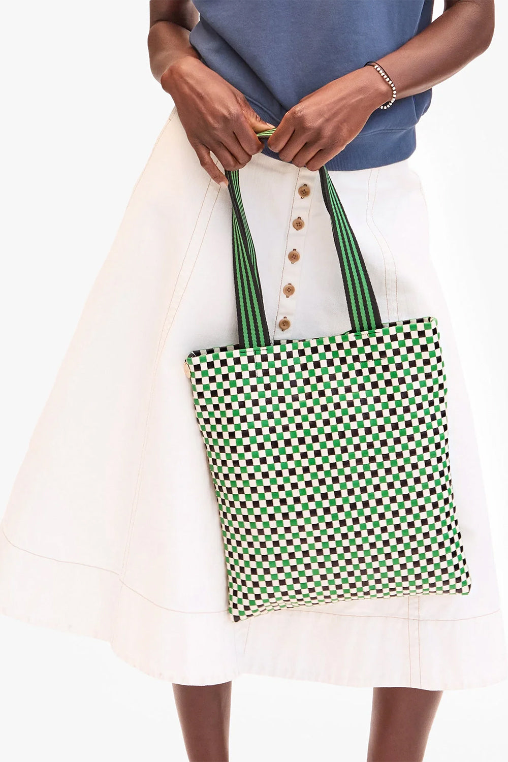 Carry All Tote Woven Checker Green | Clare V | The Standard Store