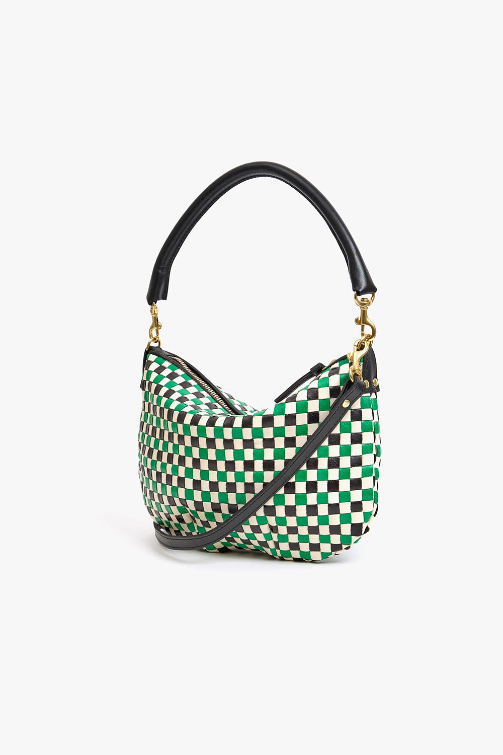 Petit Moyen Messenger Woven Check Green | Clare V | The Standard Store