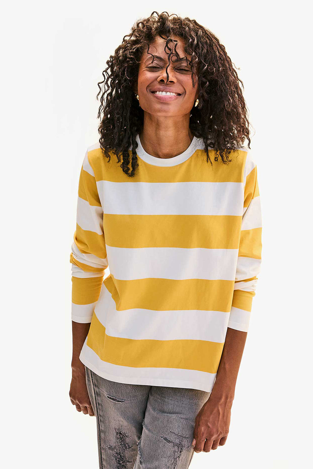 Long Sleeve Tee Rugby Stripe, Cream Marigold | Clare V | The Standard Store