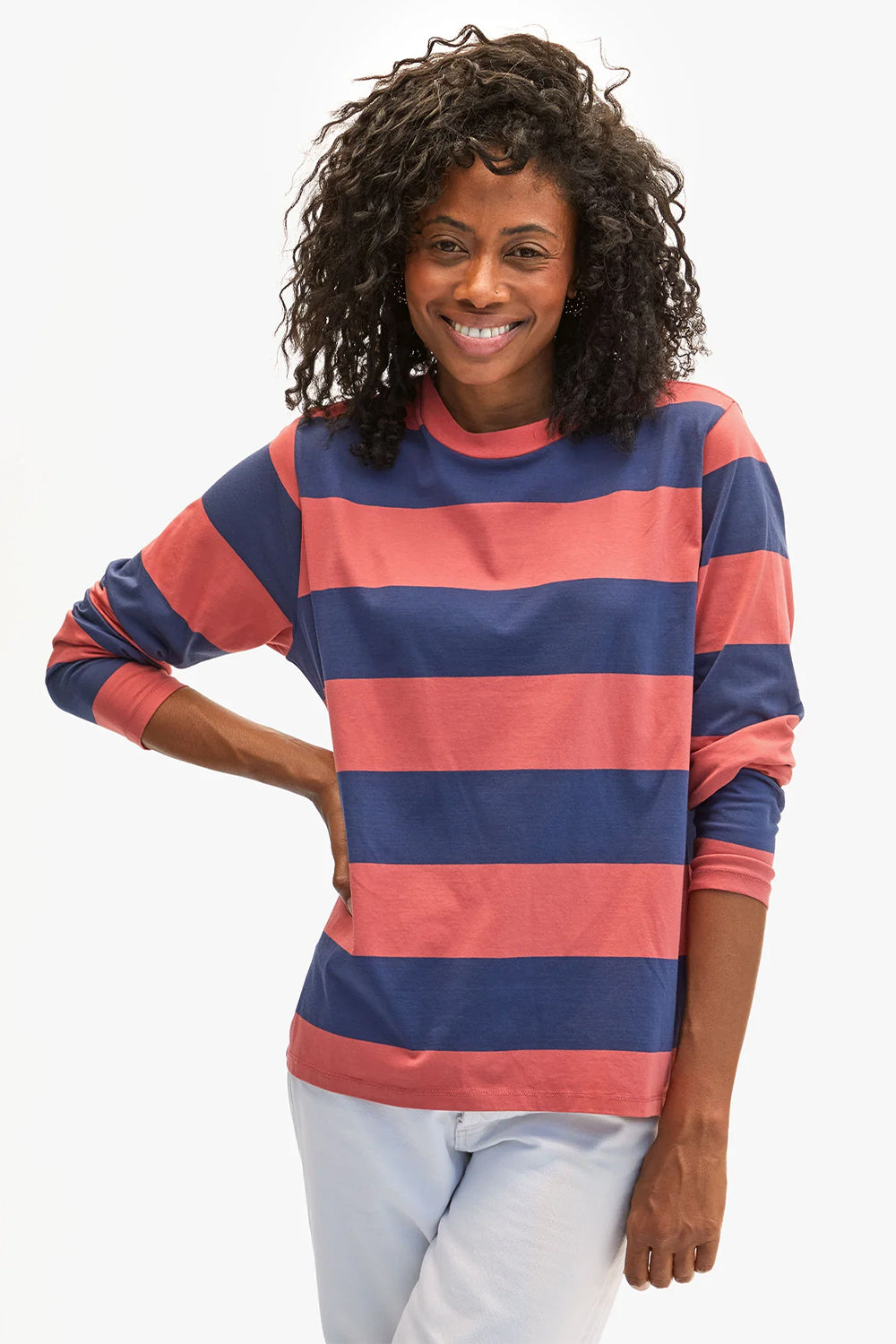 Long Sleeve Tee Rugby Stripe, Poppy Navy | Clare V | The Standard Store