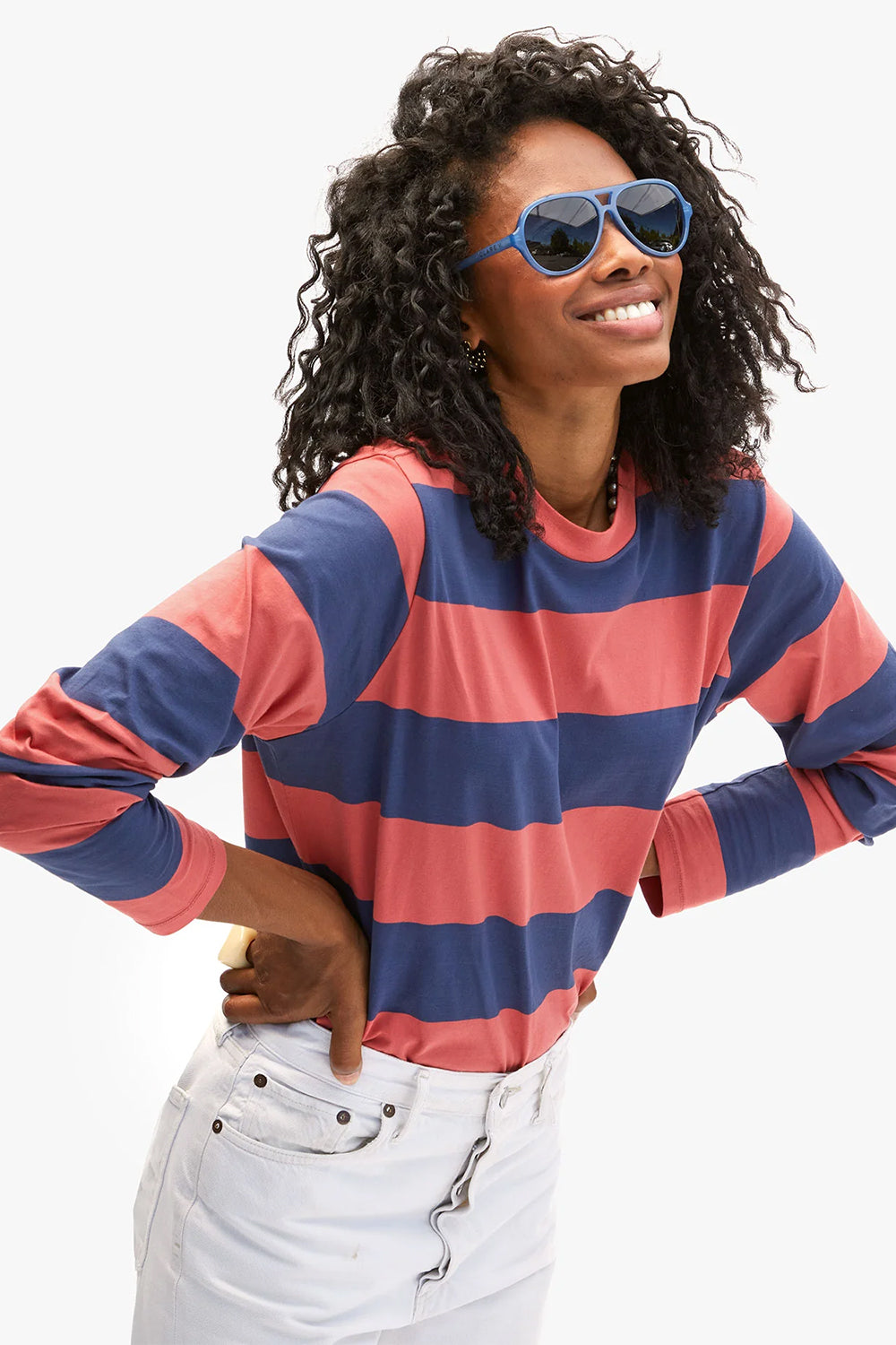 Long Sleeve Tee Rugby Stripe, Poppy Navy | Clare V | The Standard Store