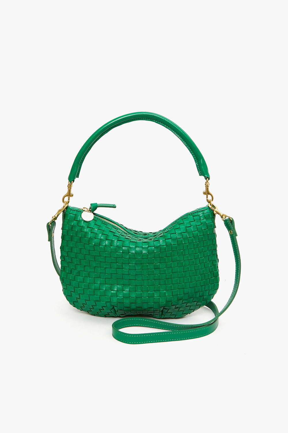 Petit Moyen Messenger Woven Checker Green | Clare V | The Standard Store