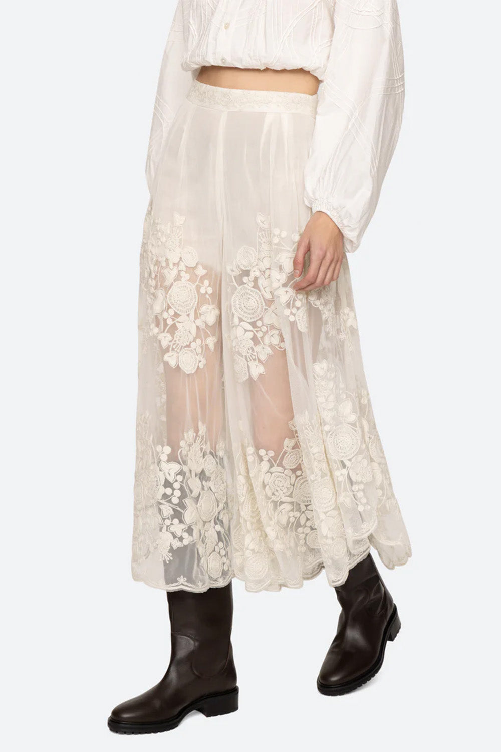 Arielle Lace Flared Pant, Cream