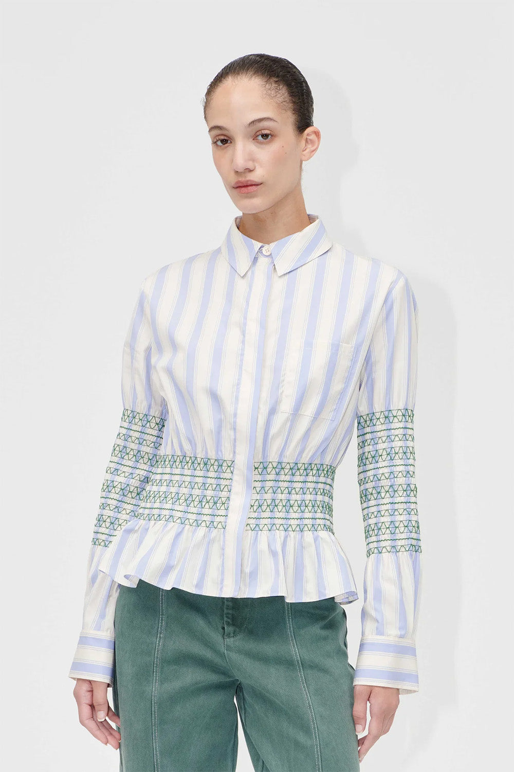 Smocked Cotton Boyfriend Shirt | Stine Goya | The Standard Store