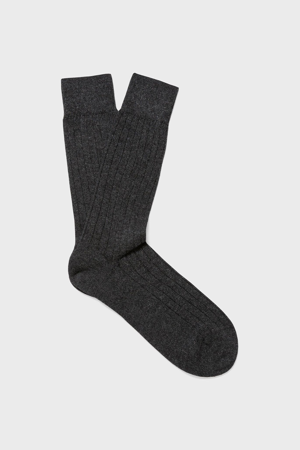 Cashmere Rib Lounge Sock, Charcoal | Sunspel | The Standard Store