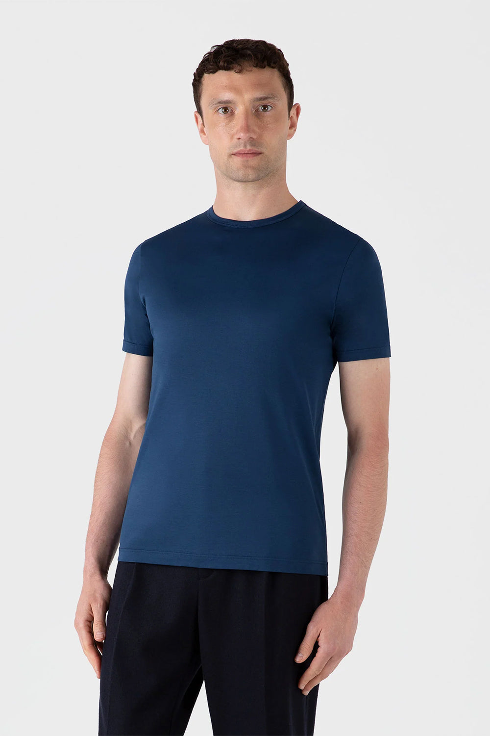 SS Crew Neck T Shirt, Naval Blue | Sunspel | The Standard Store