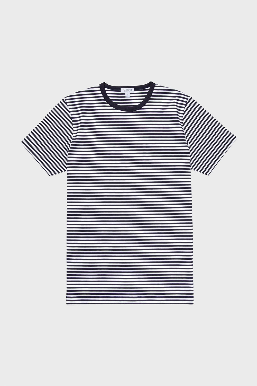 SS Crew Neck T shirt, White/Navy | Sunspel | The Standard Store