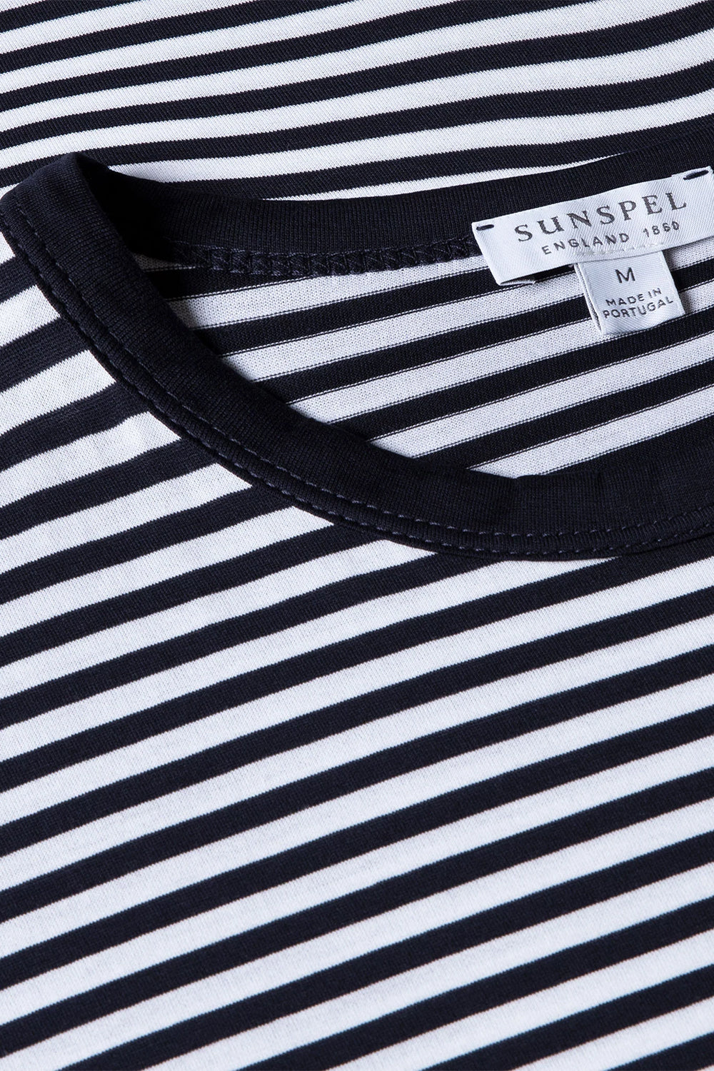 SS Crew Neck T shirt, White/Navy | Sunspel | The Standard Store