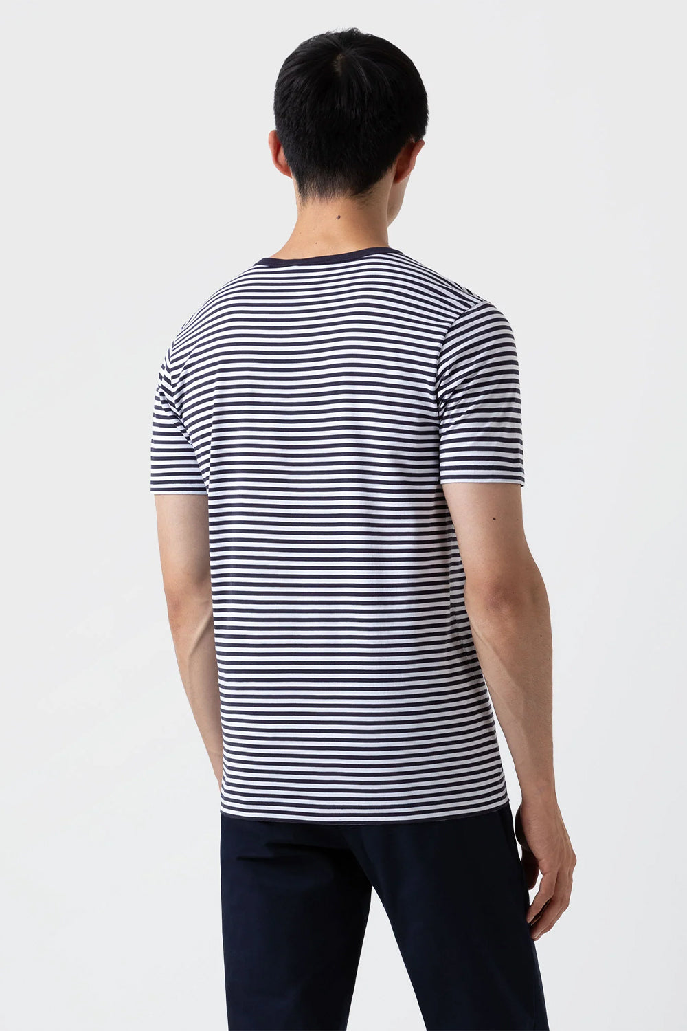 SS Crew Neck T shirt, White/Navy | Sunspel | The Standard Store