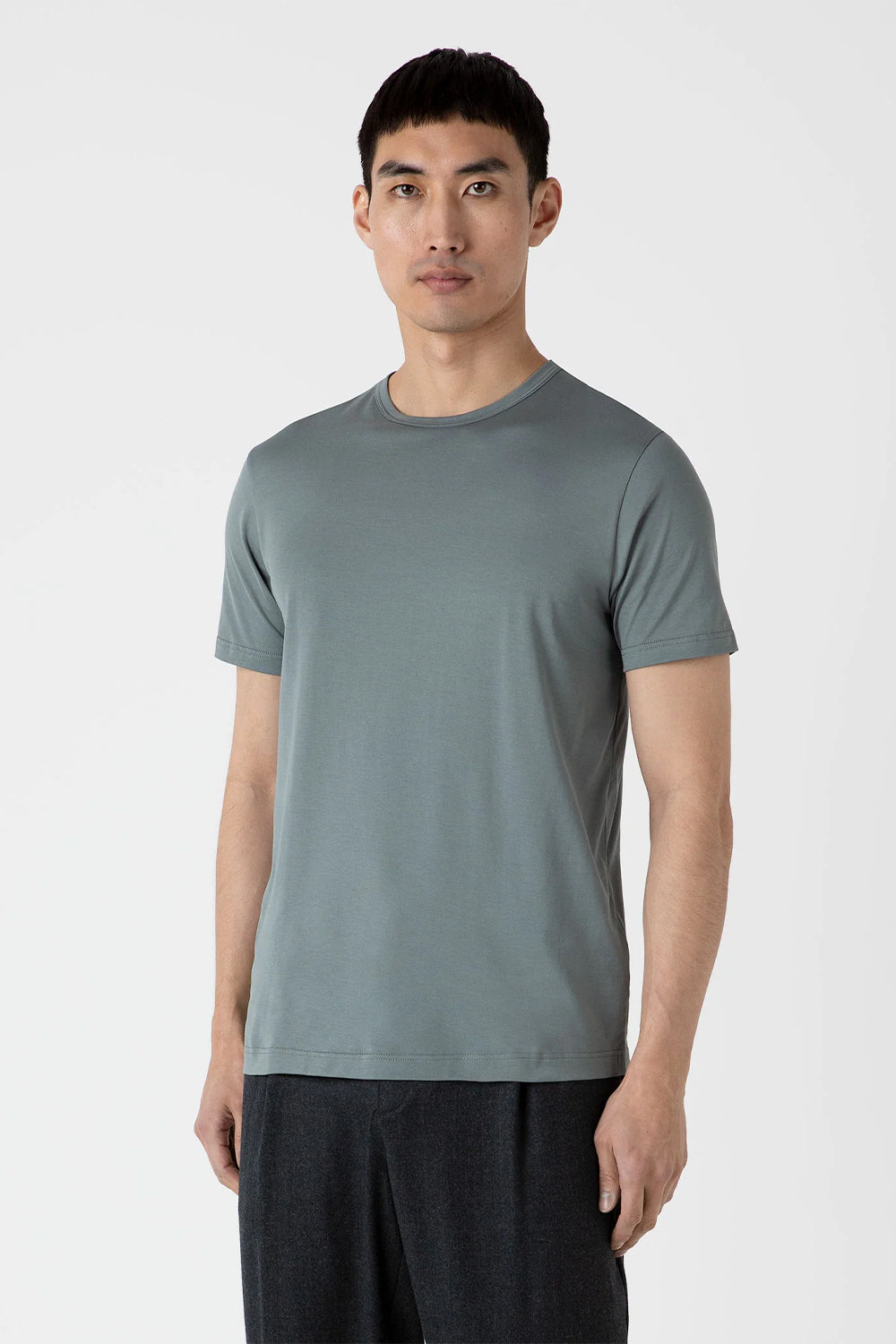 SS Crew Neck T shirt, Smoke Green | Sunspel | The Standard Store