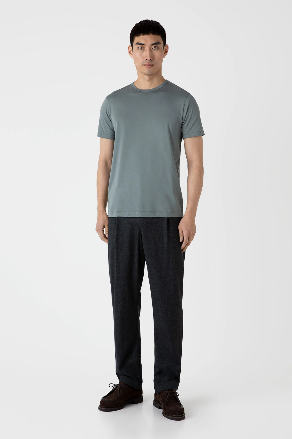 SS Crew Neck T shirt, Smoke Green | Sunspel | The Standard Store