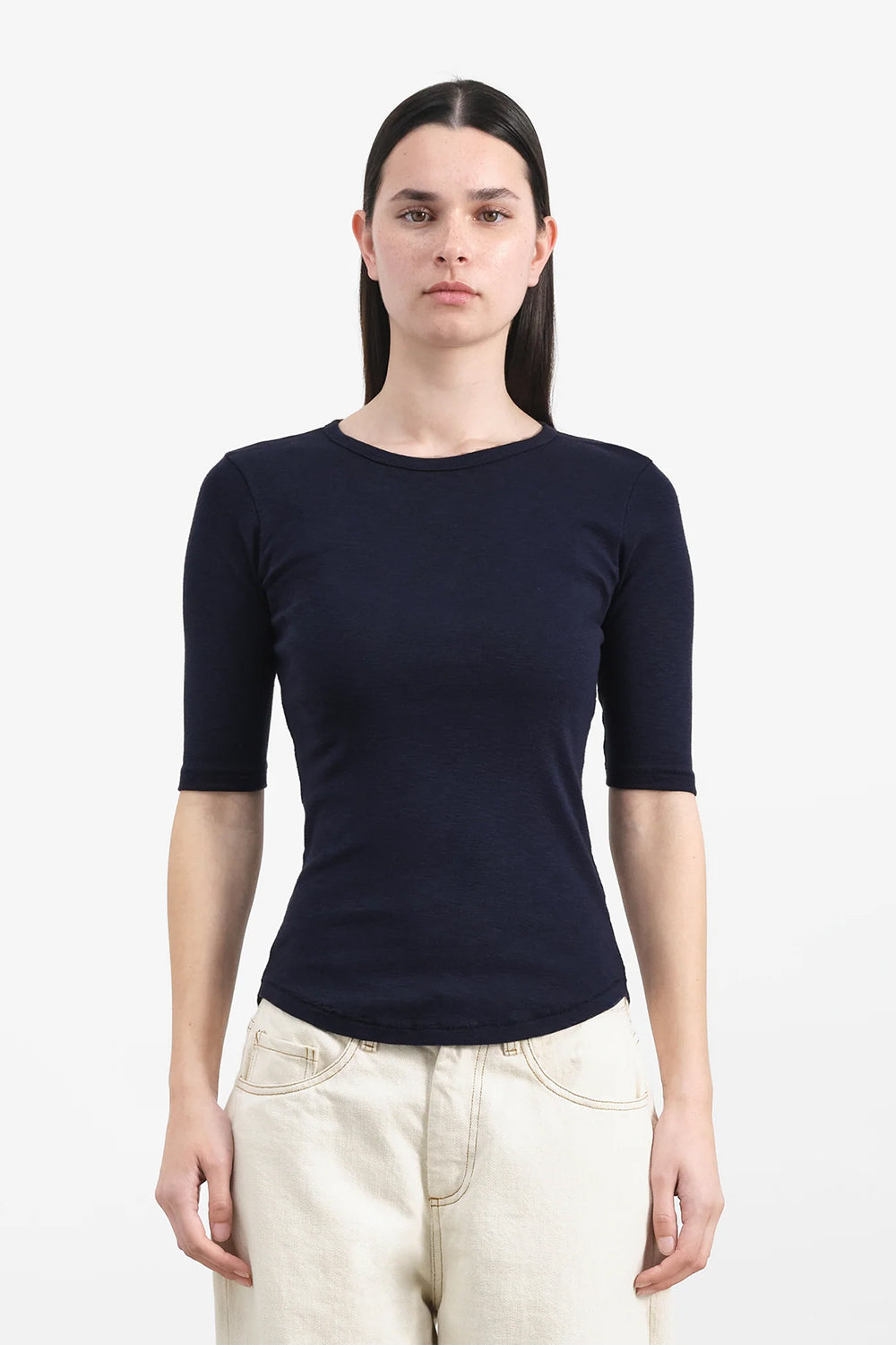 Charlotte Short Sleeve Top, Navy | YMC | The Standard Store